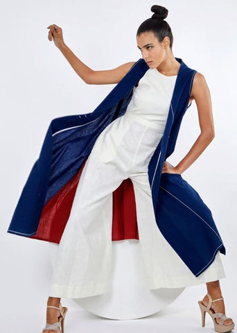A Model Wearing Blue Pure Cotton Nara Indigo Long Jacket, curated by Only Ethikal