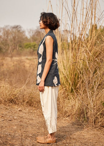 A Model Wearing White Cotton Mul Monoch Waistcoat curated by Only Ethikal