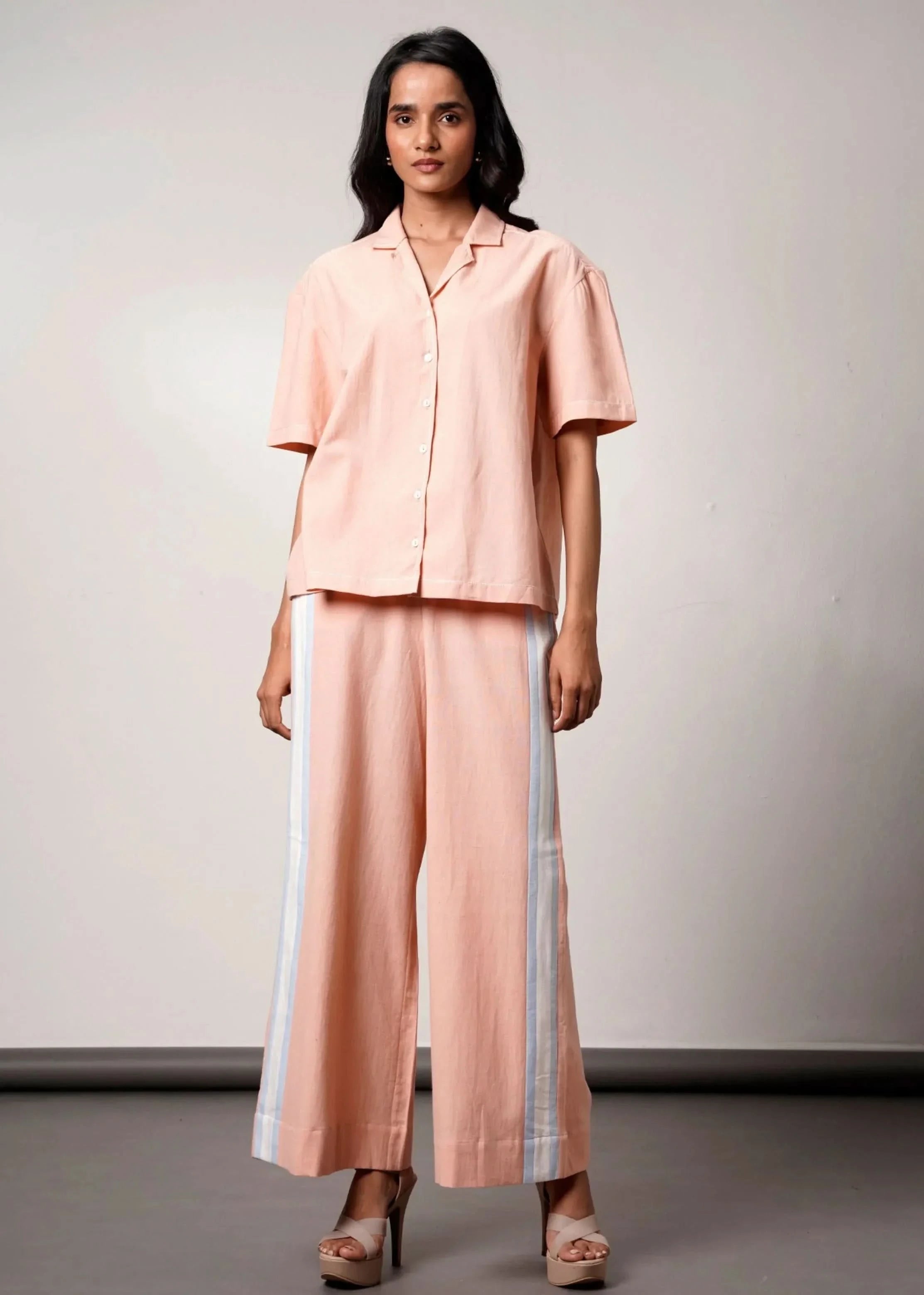A Model Wearing Multicolor Handloom Cotton  Petunia Hnadloom Cotton Co-Ord Set , curated by Only Ethikal