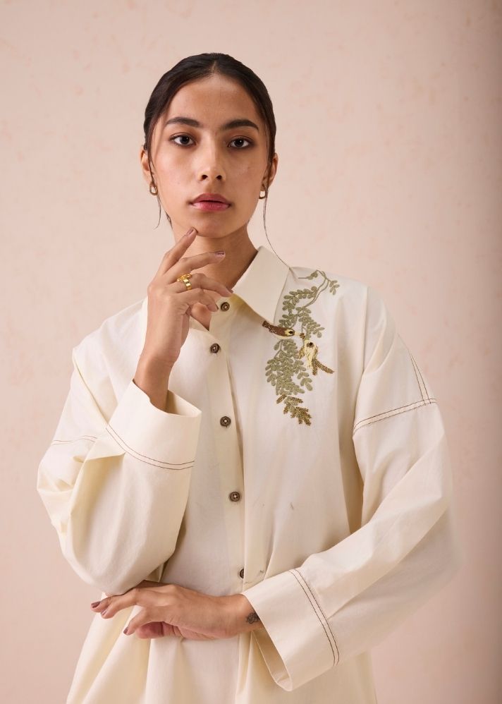 A Model Wearing White Poplin The Vista Everyday Classic Organic Cotton Shirt Dress, curated by Only Ethikal