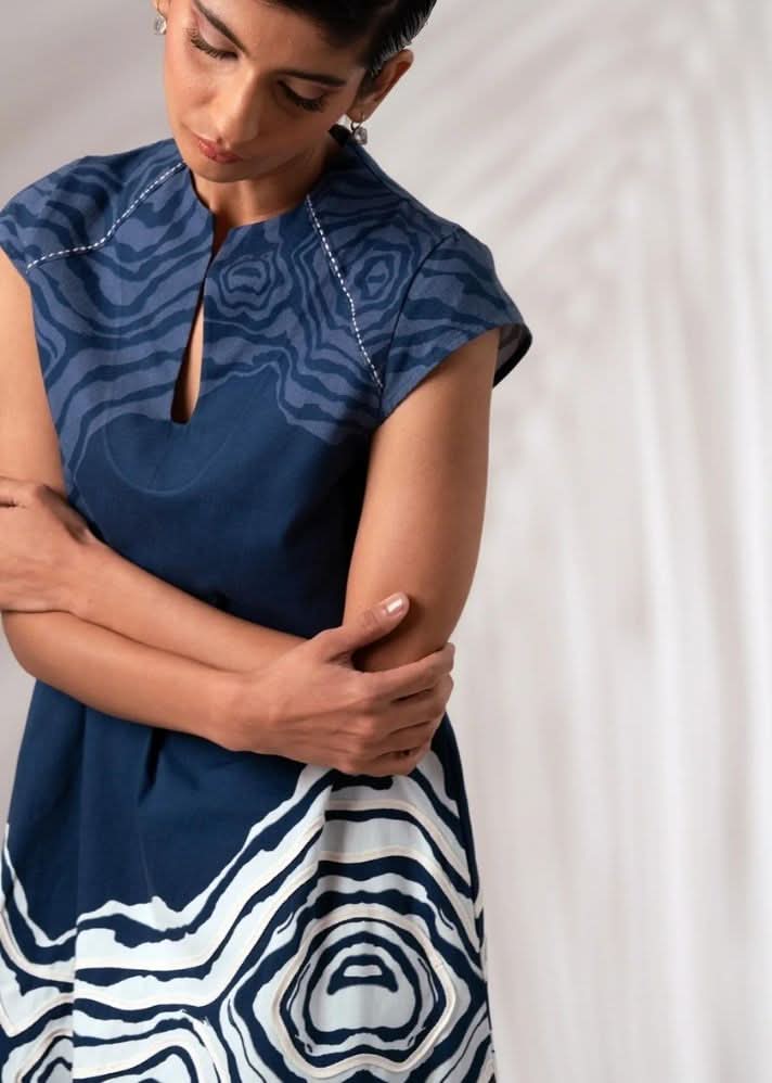 A Model Wearing Multicolor Cotton Twill Yara Short Dress, curated by Only Ethikal