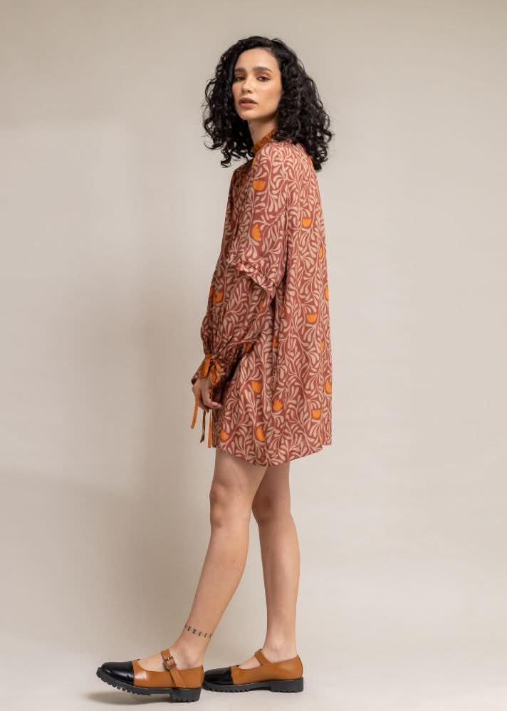 A Model Wearing Multicolor Upcycled Cotton  Alice Printed Dress, curated by Only Ethikal