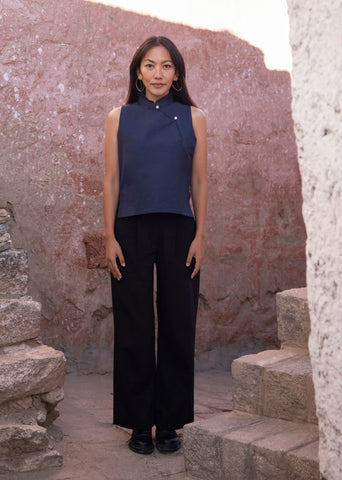 Blue Cotton Linen Shambala Slip On