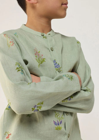 Kids Akio Floral Linen Co-Ord Set- Mint