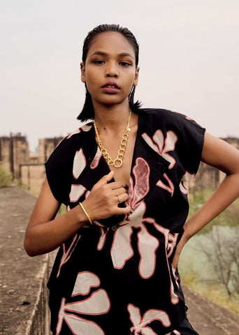 A Model Wearing Multicolor,Pure Cotton Osprey Dress curated by Only Ethikal