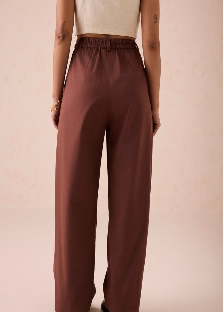 A Model Wearing Brown Cotton Twill The Bright Beginnings Organic Cotton Trousers, curated by Only Ethikal
