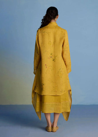 Ita Pleated Linen Dress And Overlay-Ochre
