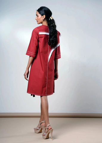 Brick Aster Cotton Poplin Dress