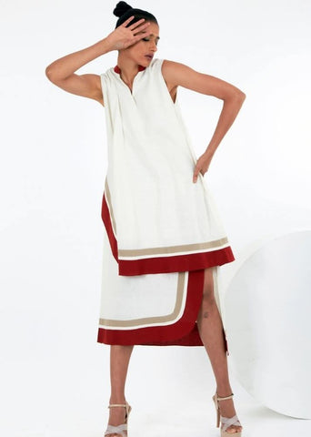 A Model Wearing White Pure Cotton Sachi Natural White Midi Dress, curated by Only Ethikal