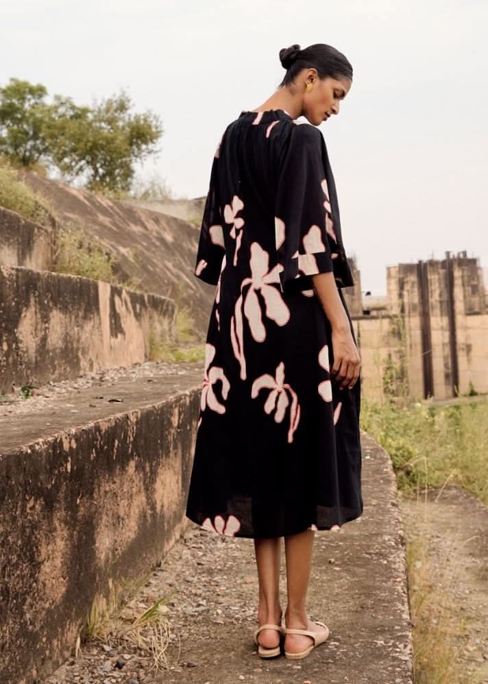 A Model Wearing Multicolor,Pure Cotton Honeycreeper Dress curated by Only Ethikal