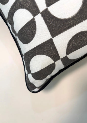 Retro Check Cotton Rectangle Cushion Cover- Black & White
