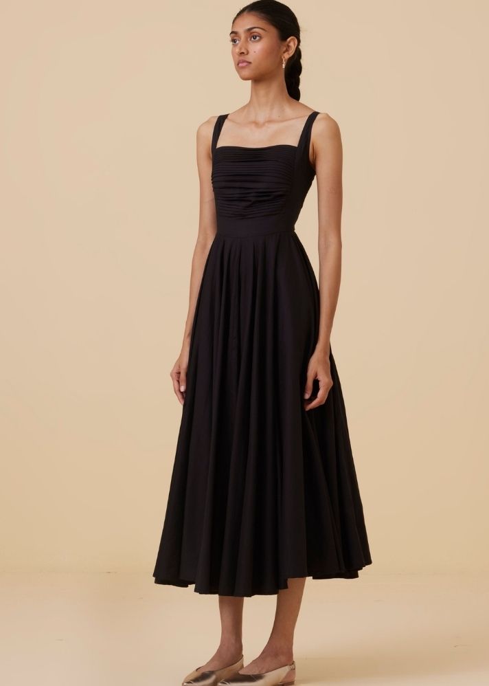 A Model Wearing Black Organic Cotton Manoor Black Organic Cotton Dress , curated by Only Ethikal