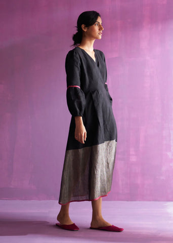 Zaina Metallic Wrap Dress- Black