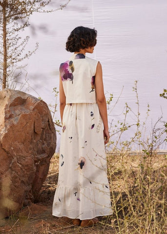 A Model Wearing White Cotton Mul Rain forest curated by Only Ethikal