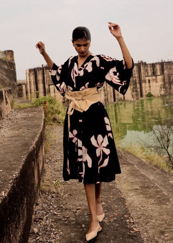 A Model Wearing Multicolor,Pure Cotton Blue Herring Co-ord Set,curated by Only Ethikal