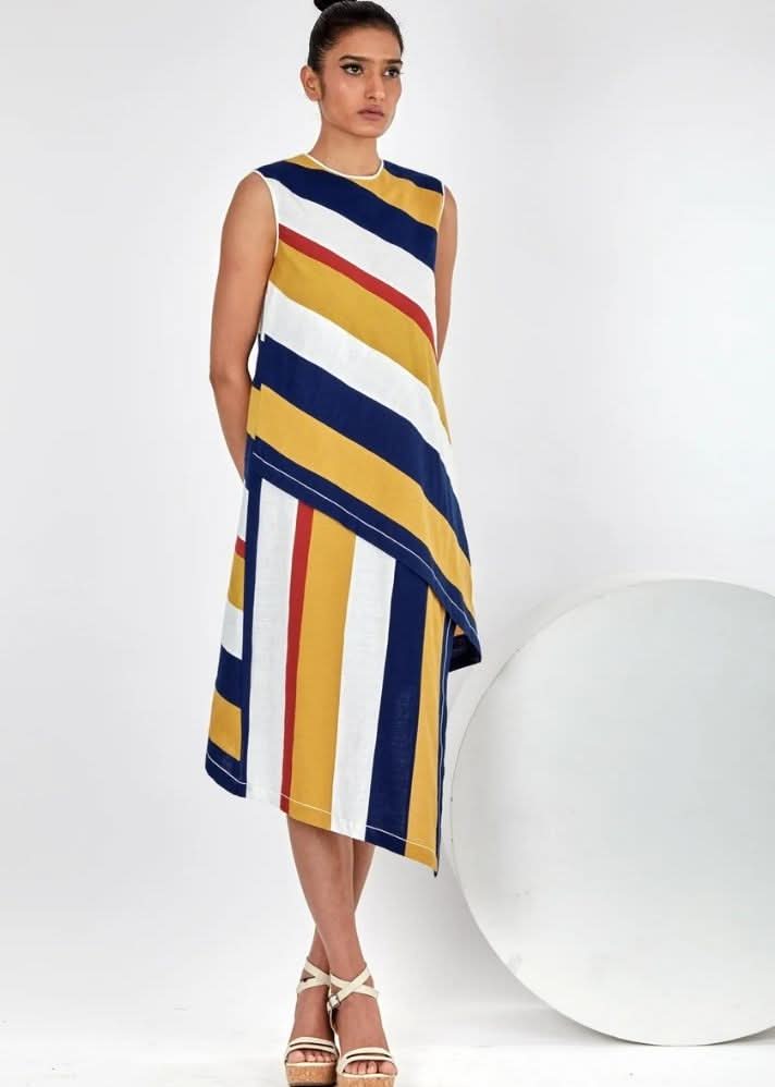 A Model Wearing Multicolor Pure Cotton Miami Multi Midi Dress, curated by Only Ethikal