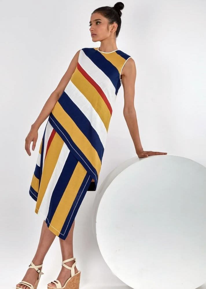 A Model Wearing Multicolor Pure Cotton Miami Multi Midi Dress, curated by Only Ethikal