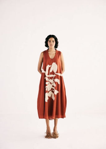 A Model Wearing Multicolor,Cotton Mul Redwood Garden Dress curated by Only Ethikal