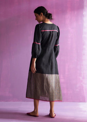 Zaina Metallic Wrap Dress- Black