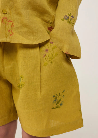 Kids Akio Floral Linen Co-Ord Set- Ochre