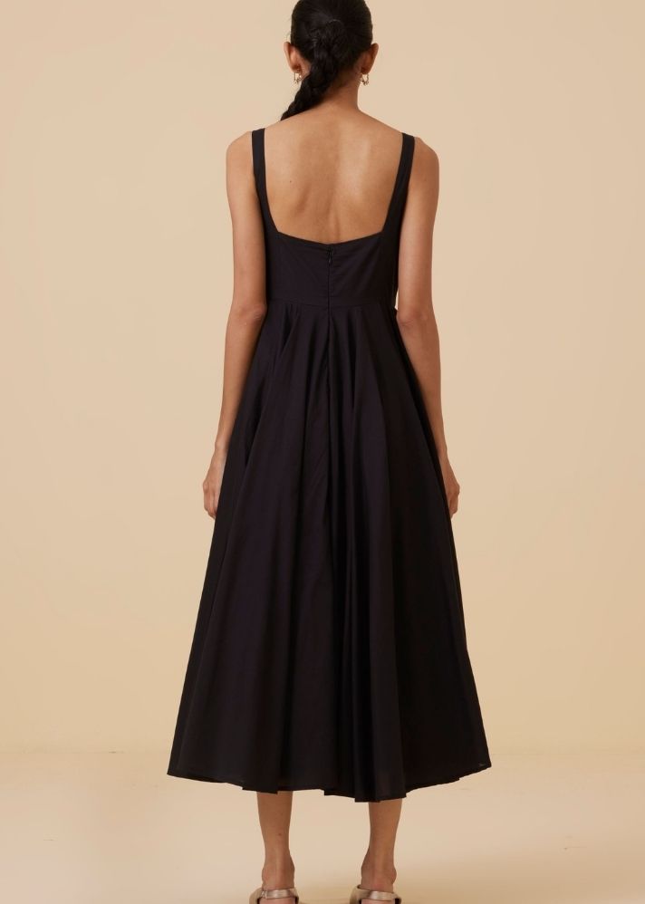 A Model Wearing Black Organic Cotton Manoor Black Organic Cotton Dress , curated by Only Ethikal