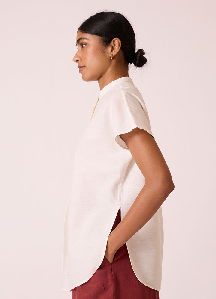 A Model Wearing White Handwoven Cotton Deok Handwoven Cotton Top, curated by Only Ethikal