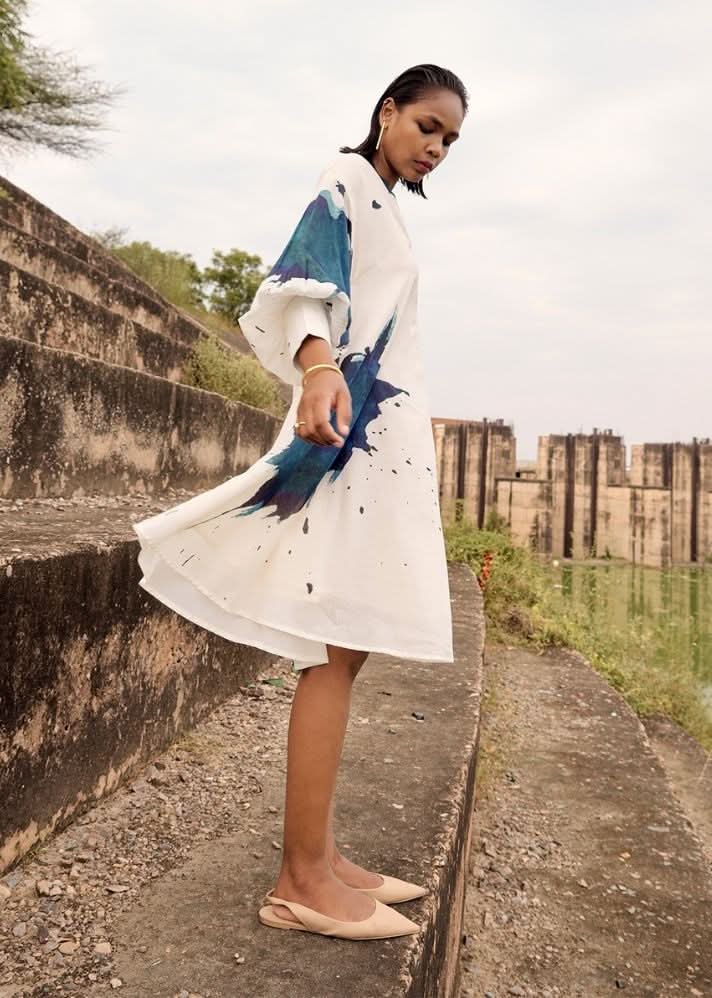 A Model Wearing Multicolor,Pure Cotton Honeycreeper Dress curated by Only Ethikal