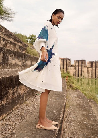 A Model Wearing Multicolor,Pure Cotton Honeycreeper Dress curated by Only Ethikal