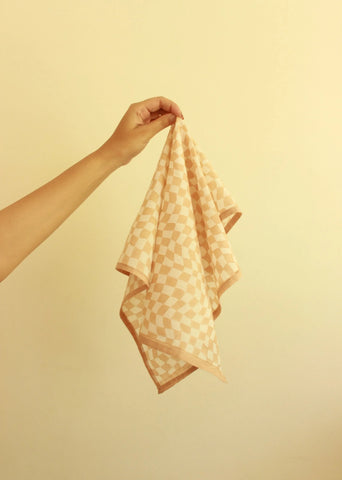 Mid-Modern White And Peach Cotton Square Scarf