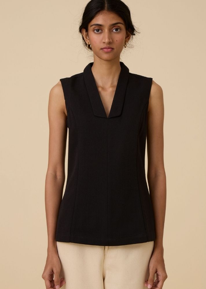 A Model Wearing Black Wool Cotton Maira Black Waistcoat , curated by Only Ethikal