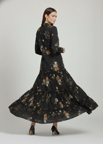 Layali Black Tiered Dress