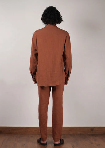 Men'S Pocket Crush Cotton Brown Shirt