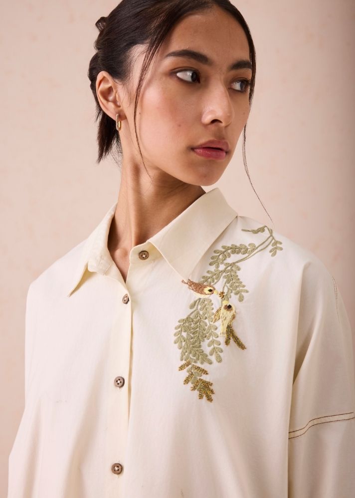 A Model Wearing White Poplin The Vista Everyday Classic Organic Cotton Shirt Dress, curated by Only Ethikal