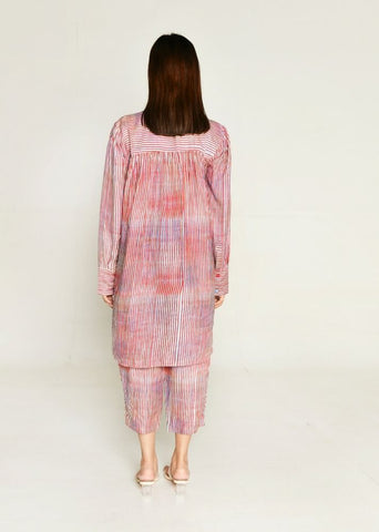 A Model Wearing Multicolor Cotton Bemberg Plosky Cloud Shirt With Culottes, curated by Only Ethikal