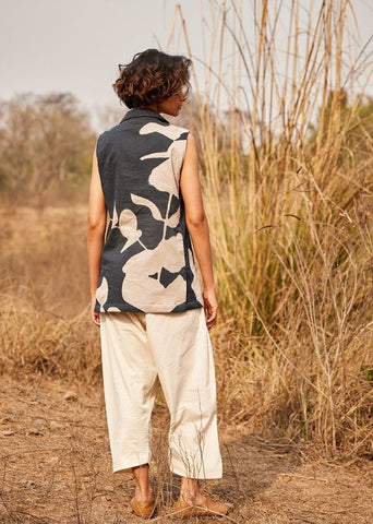 A Model Wearing White Cotton Mul Monoch Waistcoat curated by Only Ethikal