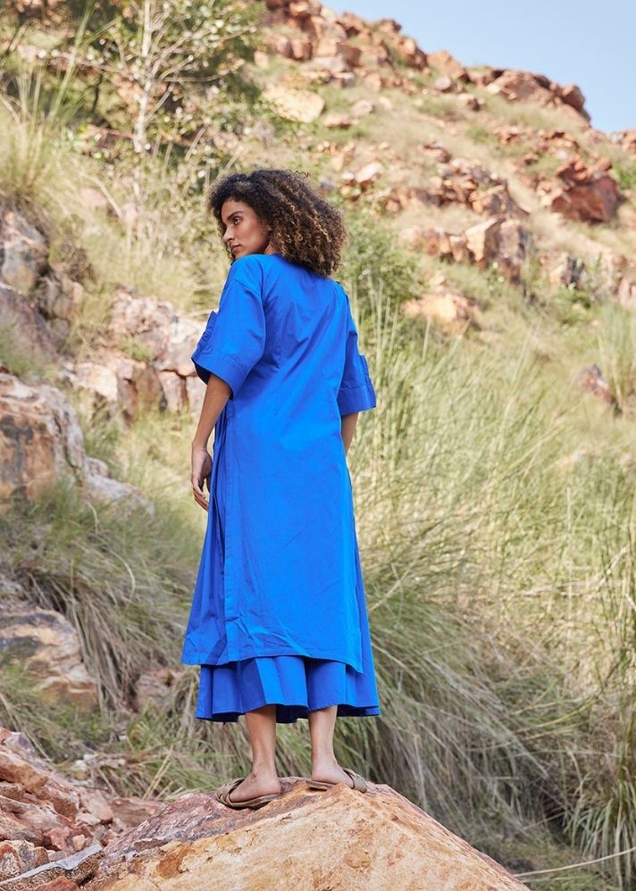A Model Wearing Blue Pure Cotton Azure's Mist Co-ord Set,curated by Only Ethikal