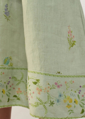 Kids Mema Shawl Printed Collar Linen Dress- Mint