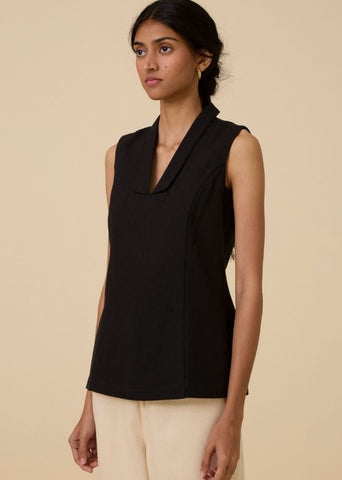 A Model Wearing Black Wool Cotton Maira Black Waistcoat , curated by Only Ethikal