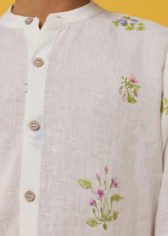 Kids Akio Floral Linen Shirt- White