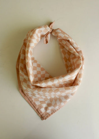 Mid-Modern White And Peach Cotton Square Scarf