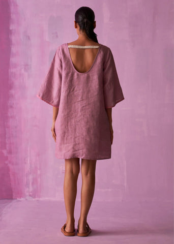 Ahana Metallic Linen Dress- Lavender