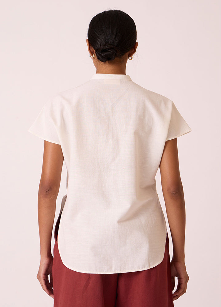 A Model Wearing White Handwoven Cotton Deok Handwoven Cotton Top, curated by Only Ethikal