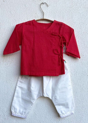 Unisex Organic Red Angrakha & White Pants