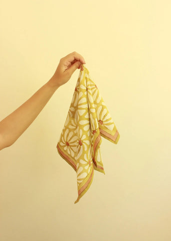 Geometric Flowers Green And White Cotton Square Scarf