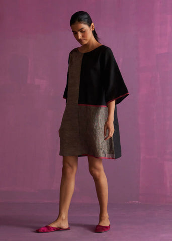 Ahana Metallic Linen Dress- Black