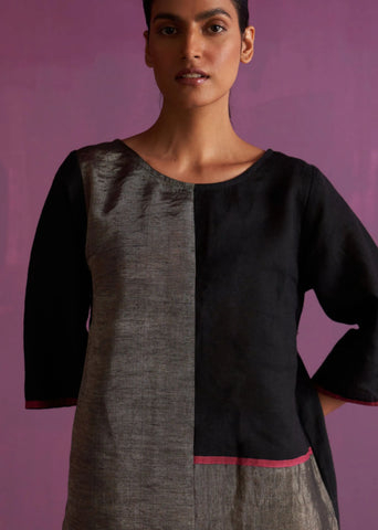 Ahana Metallic Linen Dress- Black