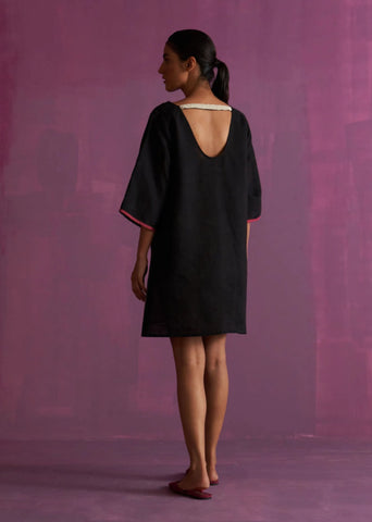 Ahana Metallic Linen Dress- Black