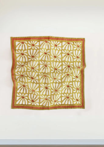 Geometric Flowers Green And White Cotton Square Scarf