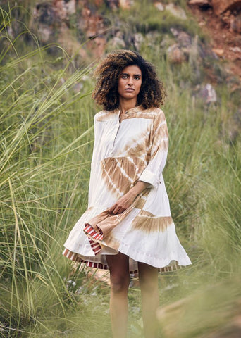A Model Wearing White Pure Cotton Sandy Strings Dress curated by Only Ethikal