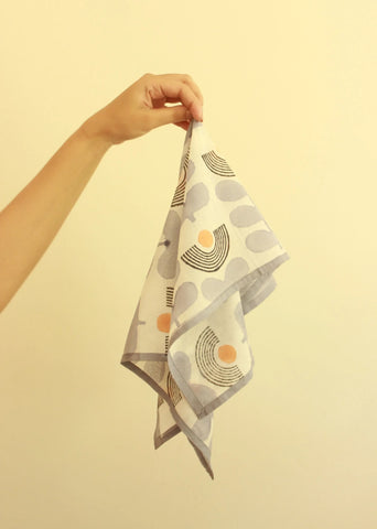 Mid-Modern Blue And White Floral Cotton Square Scarf